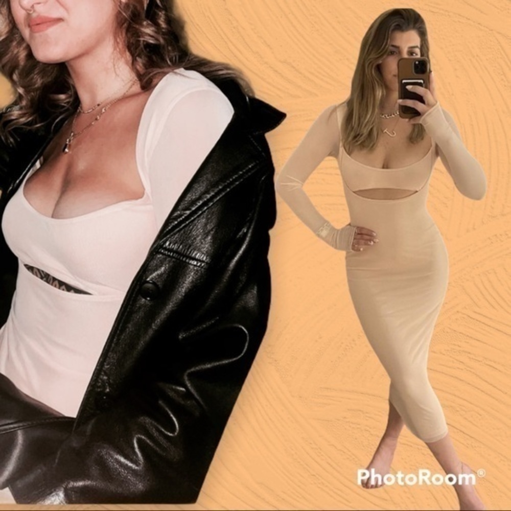 Beige NUDE mesh Midi Dress - Picture 7 of 8